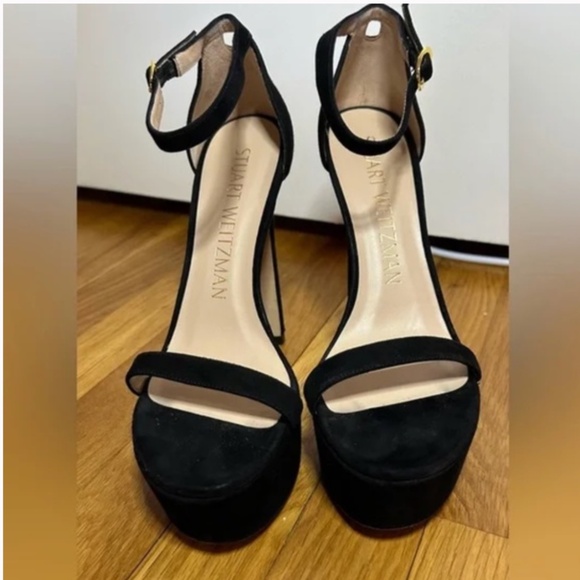 Stuart Weitzman Nudist Hollywood Platform Heels - Black Suede Sz 7 - Picture 6 of 9